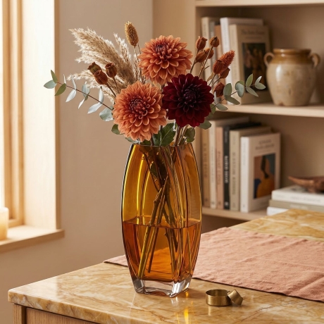 Przejdź do produktu Szklany dekoracyjny BURSZTYNOWY solidny wazon na kwiaty 32cm