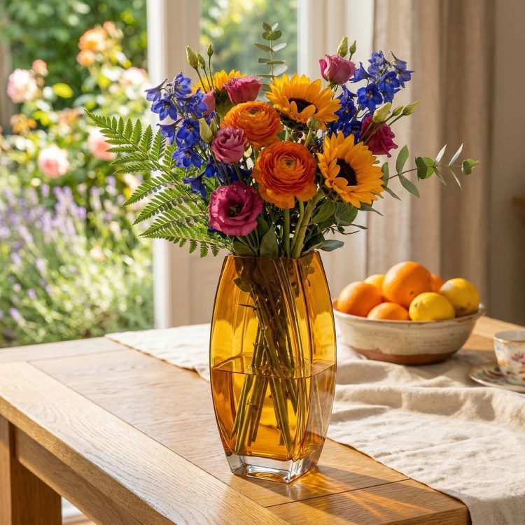 Szklany dekoracyjny BURSZTYNOWY solidny wazon na kwiaty 26cm