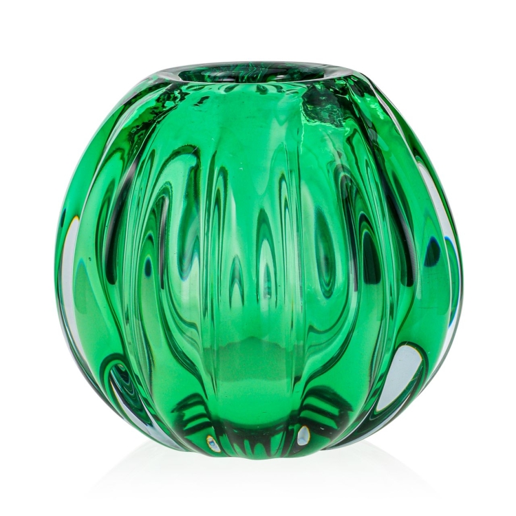Ekskluzywny ręcznie robiony Wazon szklany na kwiaty zielony HANDMADE 15cm