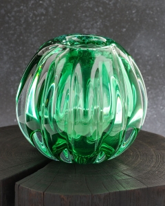 Ekskluzywny ręcznie robiony Wazon szklany na kwiaty zielony HANDMADE 15cm