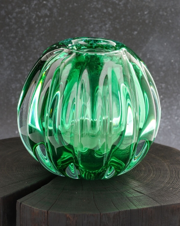 Przejdź do produktu Ekskluzywny ręcznie robiony Wazon szklany na kwiaty zielony HANDMADE 15cm