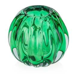 Ekskluzywny ręcznie robiony Wazon szklany na kwiaty zielony HANDMADE 15cm