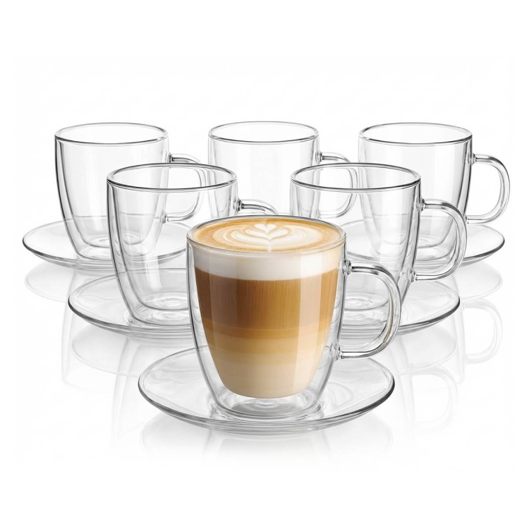 Filiżanki termiczne z podstawką do kawy herbaty 250 ml Vialli Design AMO 6szt