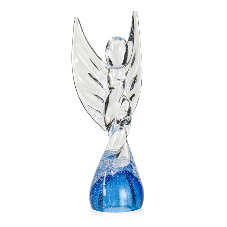 Szklana rzeźba Anioł 28cm - skręcony + kolor niebieski
