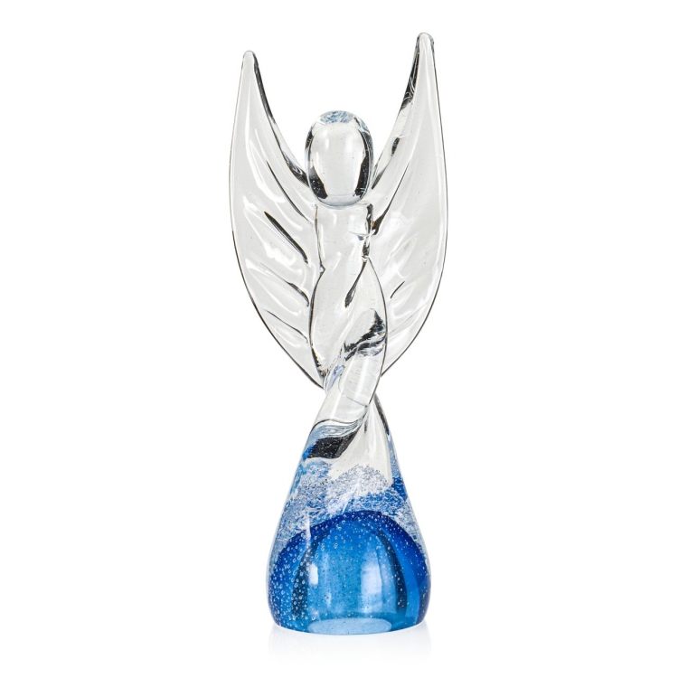 Szklana rzeźba Anioł 28cm - skręcony + kolor niebieski