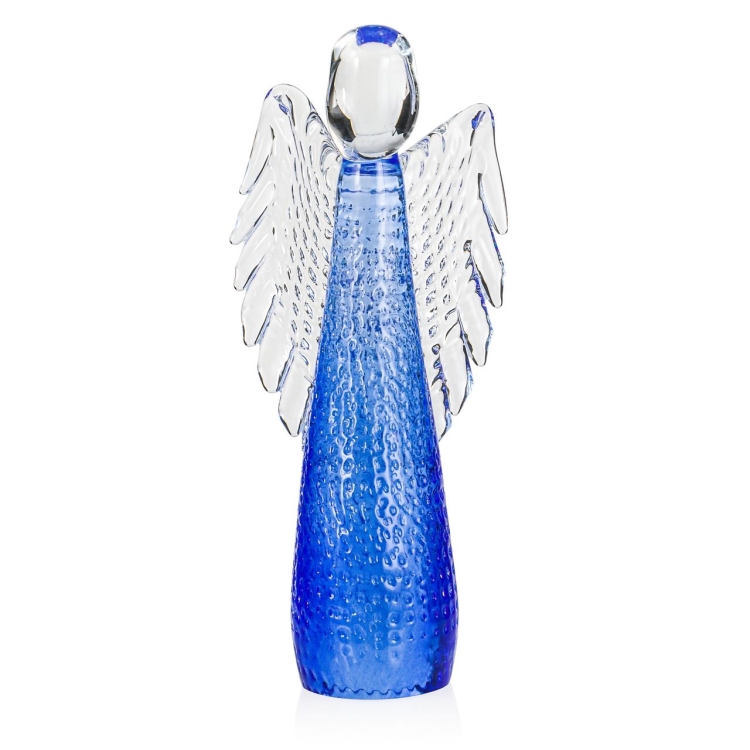 Szklana rzeźba Anioł 28cm - struktura + kolor niebieski