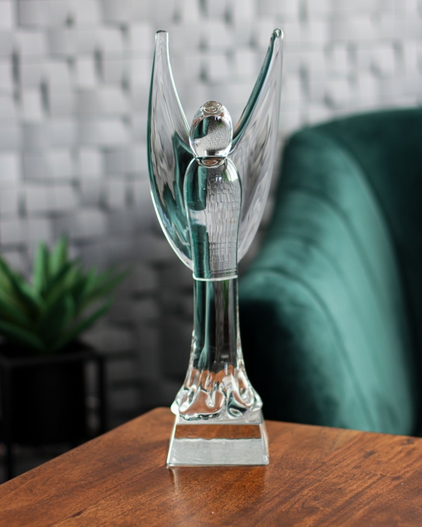 DUŻA szklana rzeźba Anioł 42cm - Kostka + kolor bezbarwny