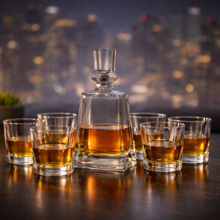 BOHEMIA Kathrene ekskluzywny kryształowy zestaw do whisky 6+1