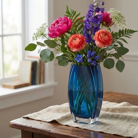 Przejdź do produktu Szklany dekoracyjny KOBALTOWY solidny wazon na kwiaty 26cm (410)