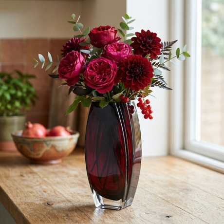 Przejdź do produktu Szklany dekoracyjny BORDOWY solidny wazon na kwiaty 26cm (410)