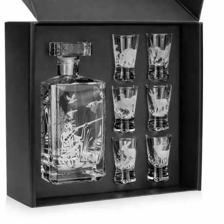 Przejdź do produktu Zestaw do wódki, likieru 6+1 "Myśliwskie" - karafka + kieliszki w pudełku Szklanka.pl