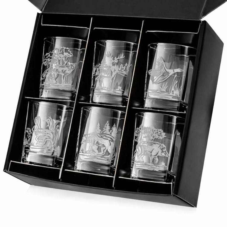 Szklanki do whisky Myśliwskie kwadratowe 300 ml  | 6 szt. w pudełku szklanka.pl