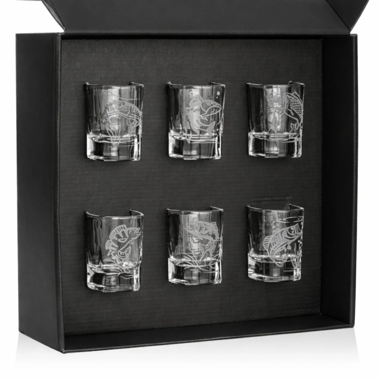 Kieliszki do wódki Wędkarskie (kwadratowe) 55 ml 6 szt. w pudełku szklanka.pl