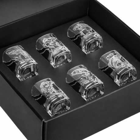 Przejdź do produktu Kieliszki do wódki  "Wędkarskie" (kwadratowe) 55 ml 6 szt. w pudełku Szklanka.pl