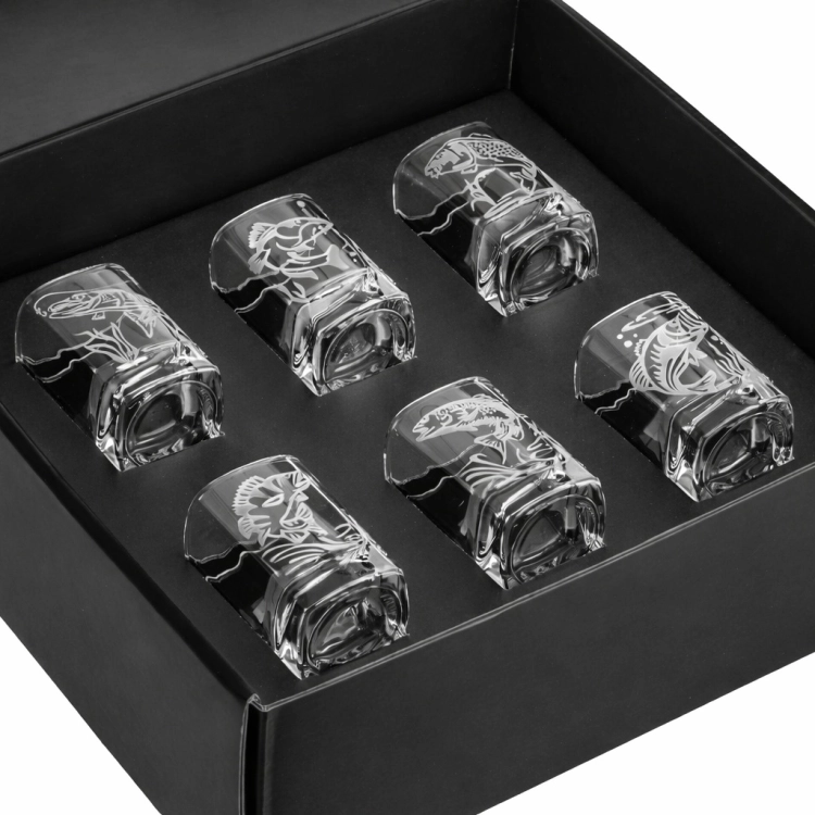 Kieliszki do wódki Wędkarskie (kwadratowe) 55 ml 6 szt. w pudełku szklanka.pl