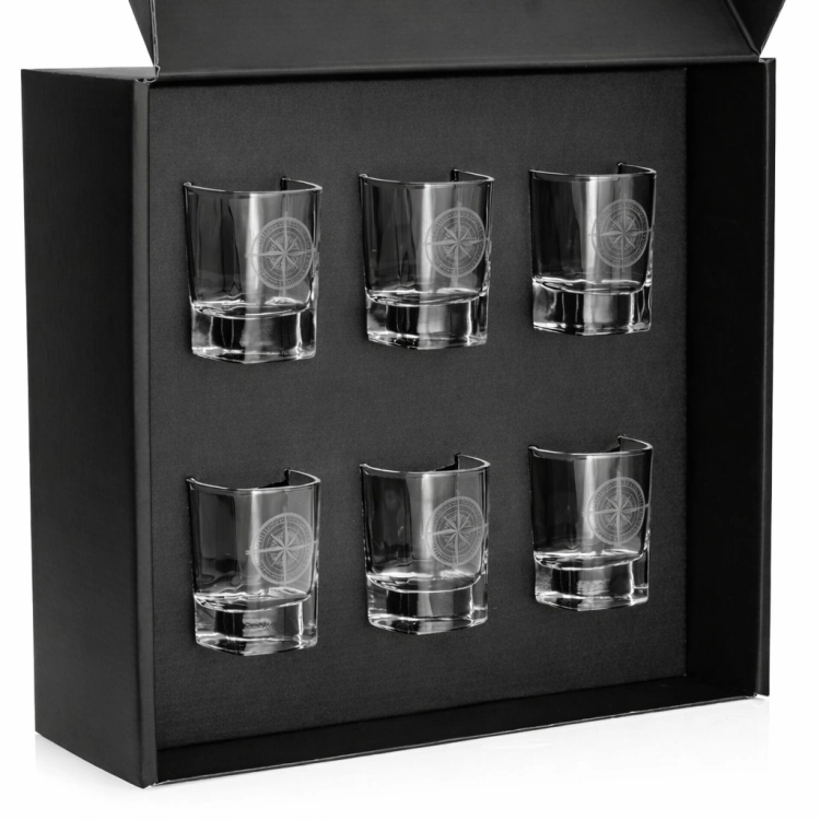 Kieliszki do wódki RÓŻA WIATRÓW (kwadratowe) 55 ml 6 szt. w pudełku Szklanka.pl
