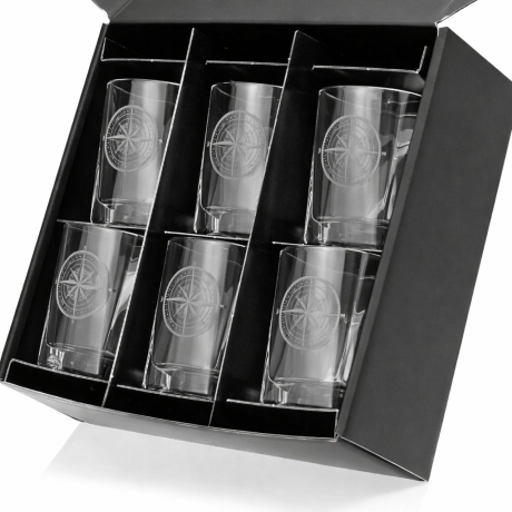 Przejdź do produktu Szklanki do whisky "Róża Wiatrów" kwadratowe 300 ml 6 szt. w pudełku Szklanka.pl
