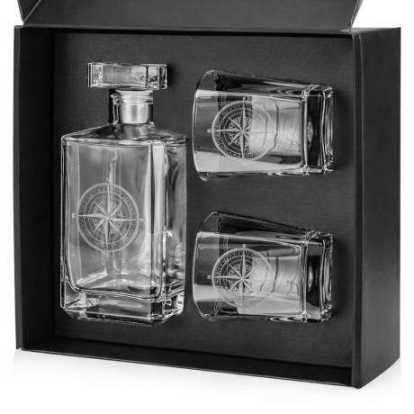 Przejdź do produktu Zestaw do whisky 2+1 "Róża Wiatrów" - karafka + szklanki w pudełku prezentowym Szklanka.pl