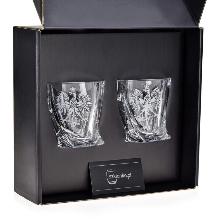 Szklanki do whisky "Polska ORZEŁ" Bohemia Quadro 340 ml 2 szt. w pudełku Szklanka.pl