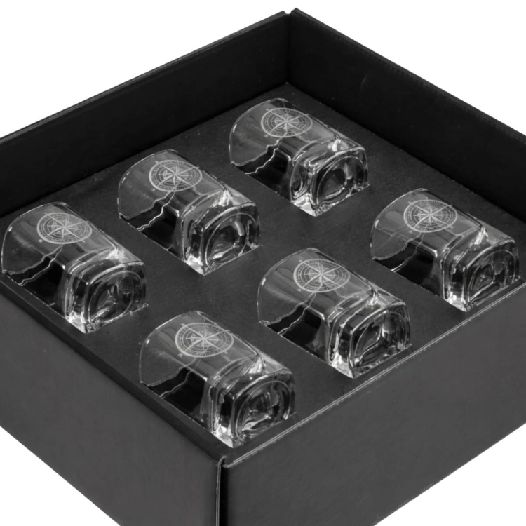 Kieliszki do wódki RÓŻA WIATRÓW (kwadratowe) 55 ml 6 szt. w pudełku Szklanka.pl