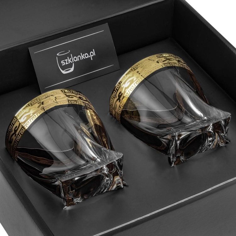 Ekskluzywne szklanki do whisky ZŁOTY ORNAMENT 340 ml | 2 szt. w pudełku Szklanka.pl