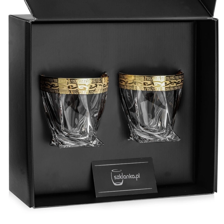 Ekskluzywne szklanki do whisky ZŁOTY ORNAMENT 340 ml | 2 szt. w pudełku Szklanka.pl