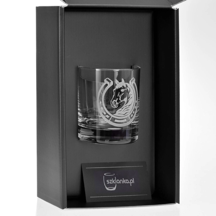 Szklanka do whisky "KONIE - PODKOWA" 300 ml | 1 szt. | Horse glass w pudełku Szklanka.pl
