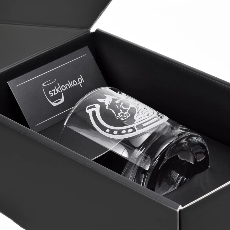 Szklanka do whisky "KONIE - PODKOWA" 300 ml | 1 szt. | Horse glass w pudełku Szklanka.pl