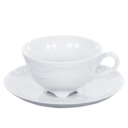 Filiżanka ĆMIELÓW Rococo 220ml Maria + spodek Biała Porcelana