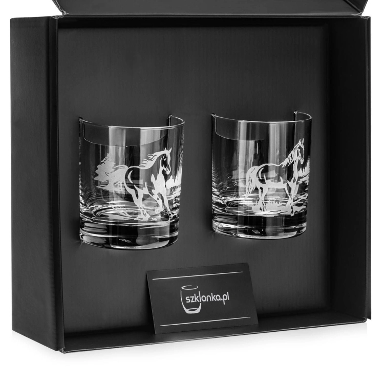 Szklanki do whisky "KONIE" 300 ml | 2 szt. | Horse glass w pudełku Szklanka.pl