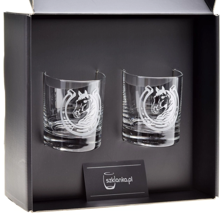 Szklanki do whisky "KONIE - PODKOWA" 300 ml | 2 szt. | Horse glass w pudełku Szklanka.pl