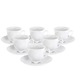 Filiżanki ze spodkami serwis kawowy 6szt ĆMIELÓW Rococo 250ml Maria Biała Porcelana