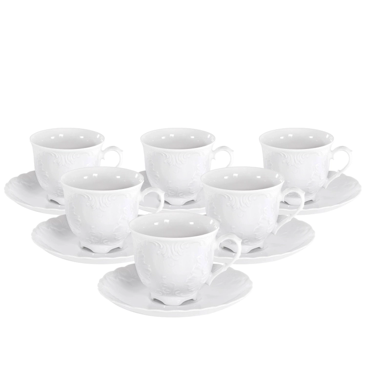 Filiżanki ze spodkami serwis kawowy 6szt ĆMIELÓW Rococo 250ml Maria Biała Porcelana