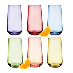 Kolorowe szklanki wysokie do napojów long drink GLASMARK Joyful 430ml | MIX | 6 szt.