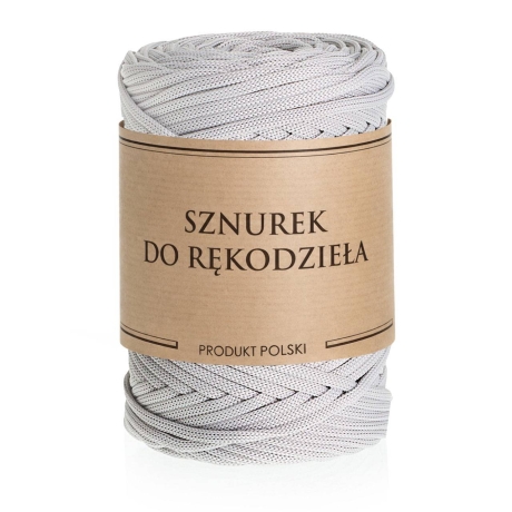 Przejdź do produktu Sznurek POLIESTROWY Płaski do rękodzieła makramy JASNY SZARY 5mm 100m