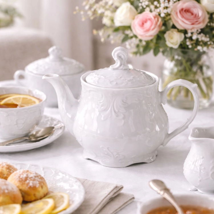 Czajnik ĆMIELÓW Rococo 1100ml Biała Porcelana