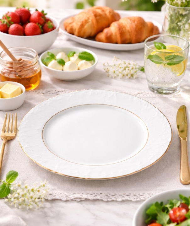 Talerz płytki ĆMIELÓW Rococo 25cm Złota linia Biała Porcelana