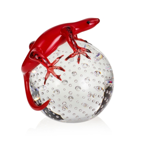 Przejdź do produktu Szklana rzeźba Jaszczurka na kuli - Kolor + Pladry | HUTA SABINA