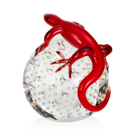 Przejdź do produktu Szklana rzeźba Jaszczurka na kuli - Kolor + Pladry | HUTA SABINA