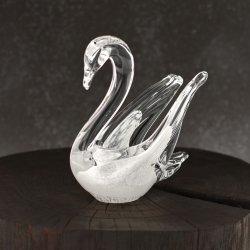 Szklana rzeźba Łabędź ~15cm - Kolor Biały | HUTA SABINA