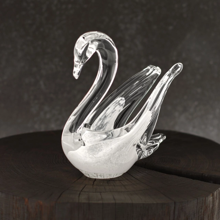 Szklana rzeźba Łabędź ~15cm - Kolor Biały | HUTA SABINA