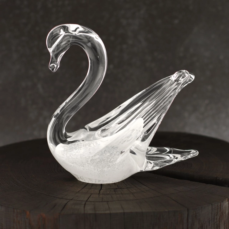 Szklana rzeźba Łabędź ~15cm - Kolor Biały | HUTA SABINA