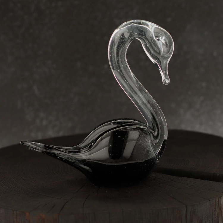 Szklana rzeźba Łabędź ~16cm - Kolor Czarny | HUTA SABINA