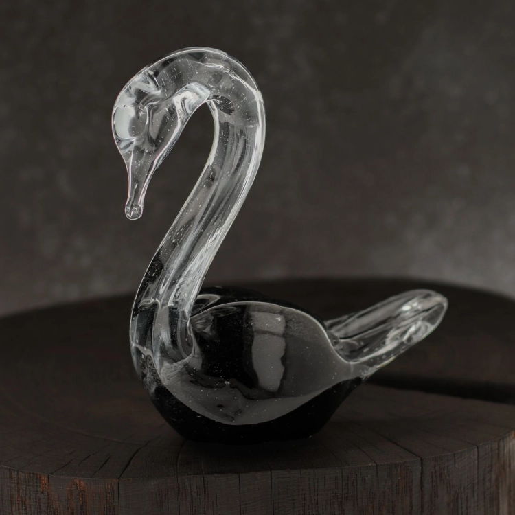 Szklana rzeźba Łabędź ~16cm - Kolor Czarny | HUTA SABINA