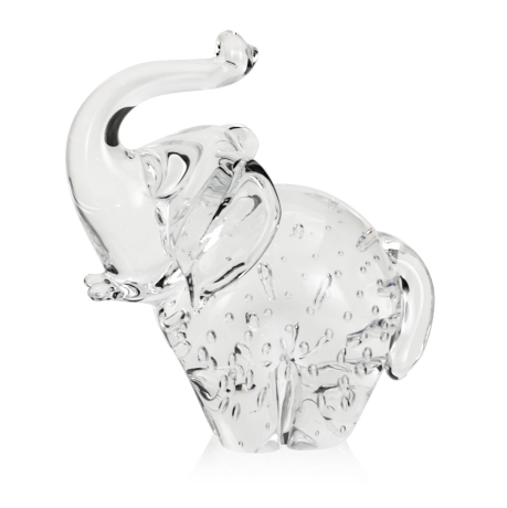 Przejdź do produktu Szklana rzeźba Słoń z uniesioną trąbą ~13cm - Bezbarwny + Pladry | HUTA SABINA