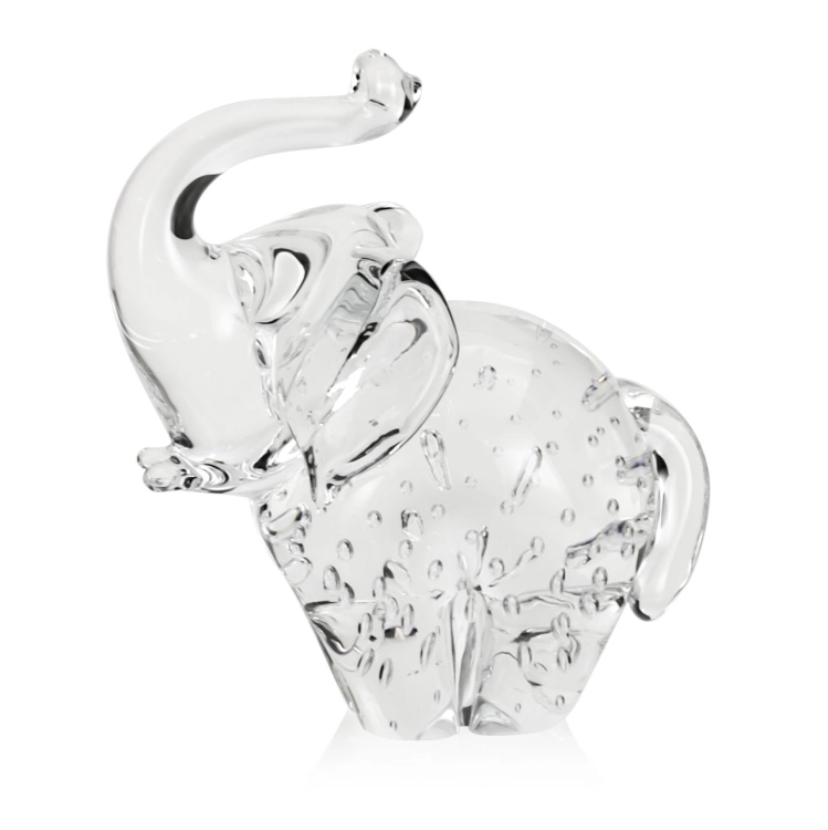 Szklana rzeźba Słoń z uniesioną trąbą ~13cm - Bezbarwny + Pladry | HUTA SABINA
