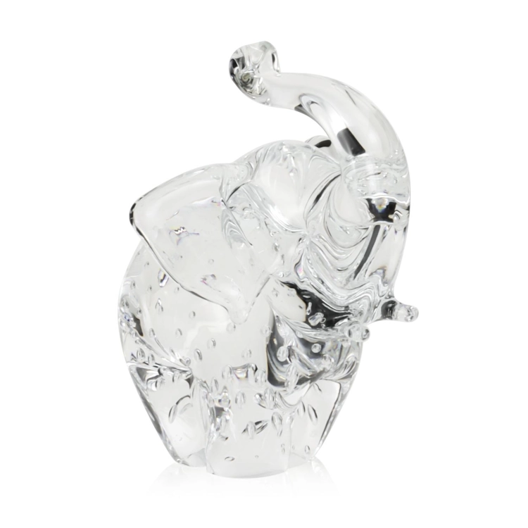 Szklana rzeźba Słoń z uniesioną trąbą ~13cm - Bezbarwny + Pladry | HUTA SABINA