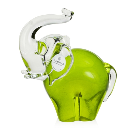 Przejdź do produktu Szklana rzeźba Słoń z uniesioną trąbą ~13cm - Kolor oliwkowy | HUTA SABINA