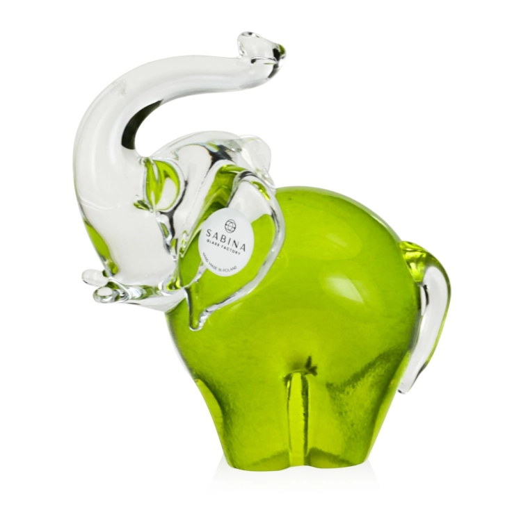 Szklana rzeźba Słoń z uniesioną trąbą ~13cm - Kolor oliwkowy | HUTA SABINA