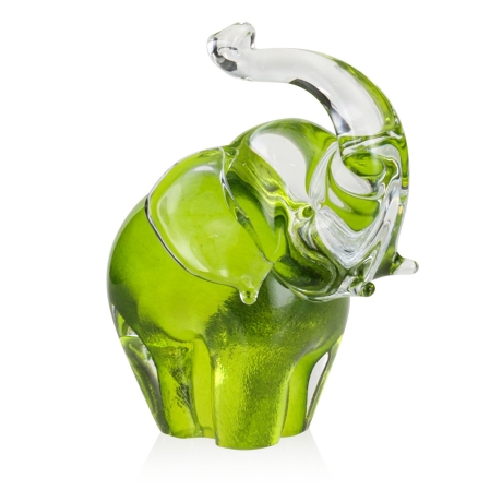 Przejdź do produktu Szklana rzeźba Słoń z uniesioną trąbą ~13cm - Kolor oliwkowy | HUTA SABINA